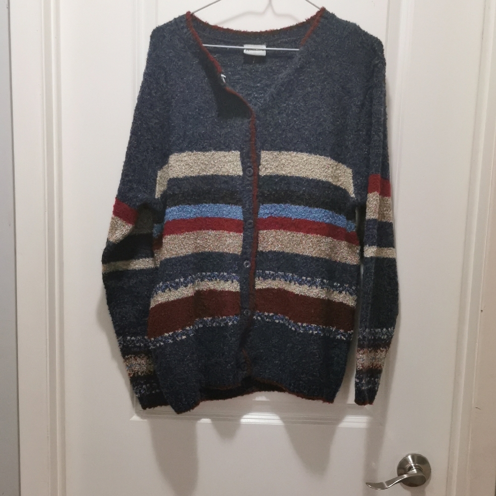 Cozy Striped Cardigan -‎ Navy and Multicolor